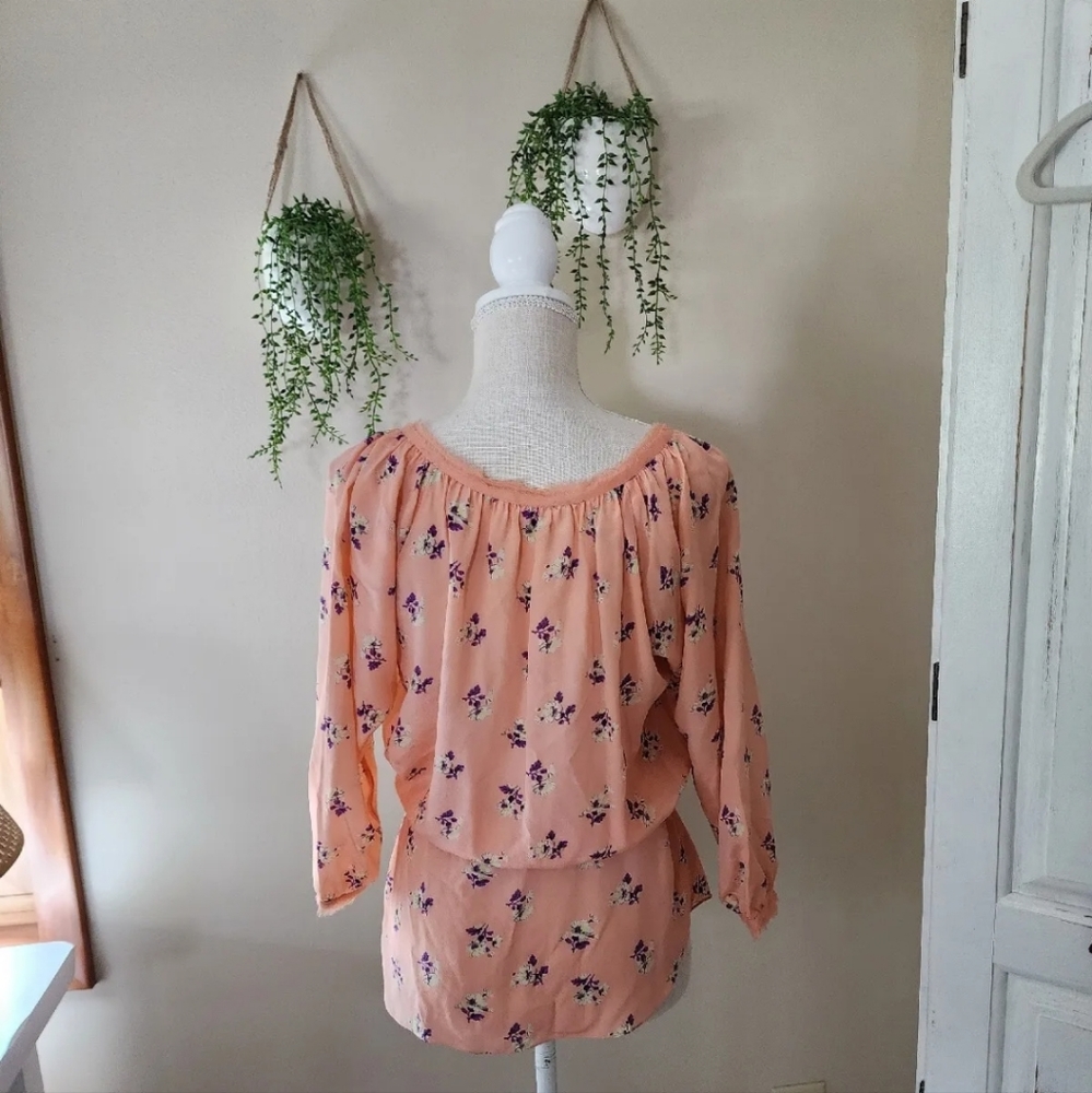 Rebecca Taylor Womens Size 4 Silk peach pink floral blouse lightweight top - Picture 6 of 8